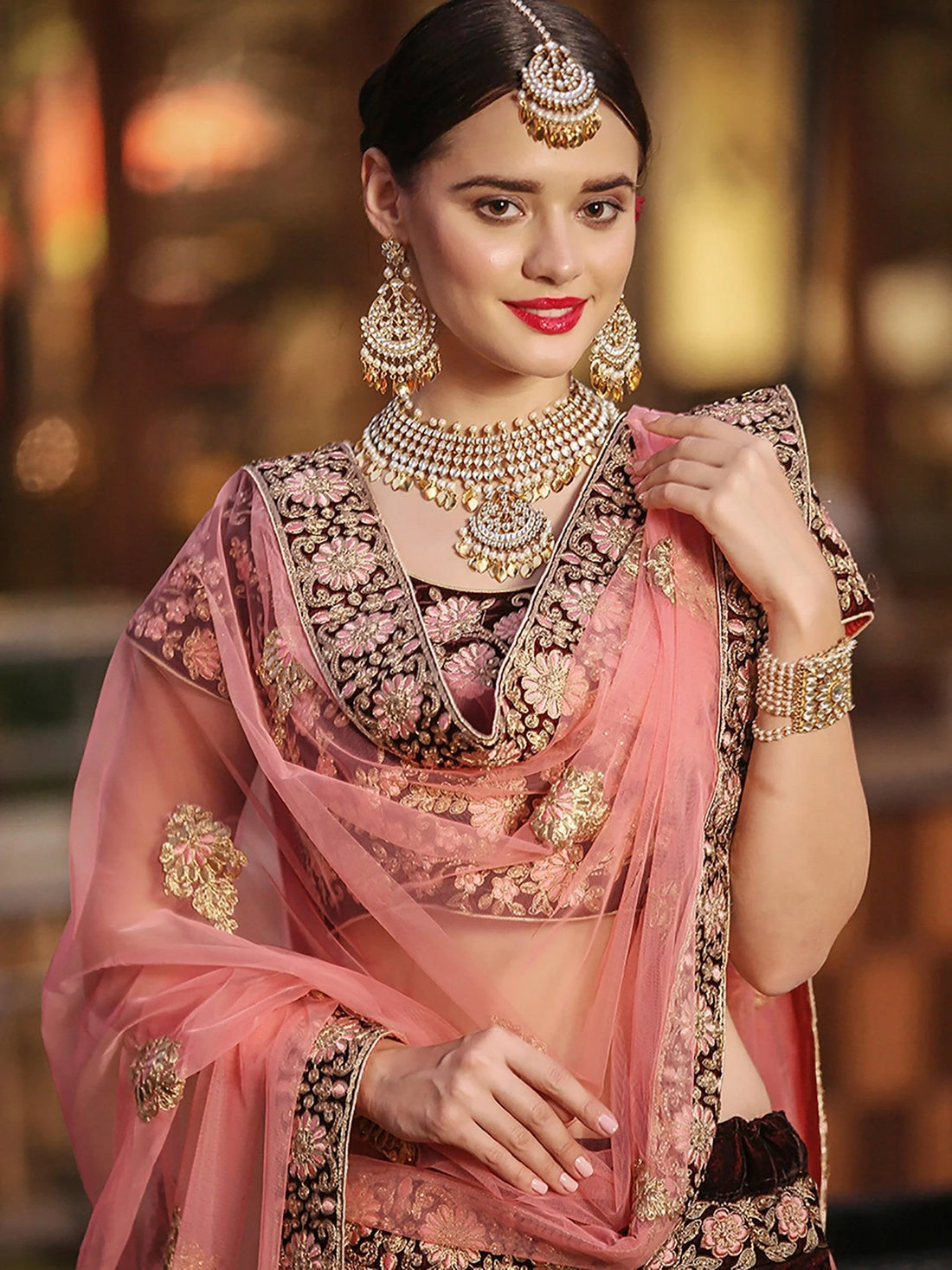 Exceptional Maroon Colored Wedding Wear Embroidered Lehenga Choli