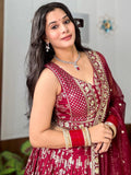 Exceptional Maroon Zari Embroidery Silk Wedding Wear Lehenga Choli