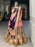 Exceptional Peach Kalamkari Print Silk Traditional Lehenga Choli - Zeel Clothing