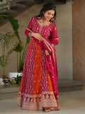 Exceptional Pink Zari Embroidery Georgette Wedding Wear Gown With Dupatta - Zeel Clothing