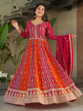Exceptional Pink Zari Embroidery Georgette Wedding Wear Gown With Dupatta - Zeel Clothing