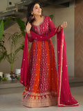 Exceptional Pink Zari Embroidery Georgette Wedding Wear Gown With Dupatta - Zeel Clothing