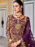 Exceptional Purple Heavy Embroidered Net Reception Wear Gown With Dupatta