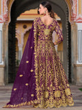 Exceptional Purple Heavy Embroidered Net Reception Wear Gown With Dupatta