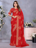 Exceptional Red Shibori Print Chiffon Wedding Wear Saree With Blouse - Zeel Clothing