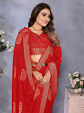 Exceptional Red Shibori Print Chiffon Wedding Wear Saree With Blouse - Zeel Clothing