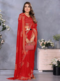 Exceptional Red Shibori Print Chiffon Wedding Wear Saree With Blouse - Zeel Clothing