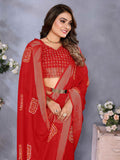 Exceptional Red Shibori Print Chiffon Wedding Wear Saree With Blouse - Zeel Clothing