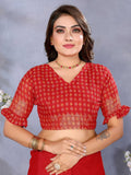 Exceptional Red Shibori Print Chiffon Wedding Wear Saree With Blouse - Zeel Clothing
