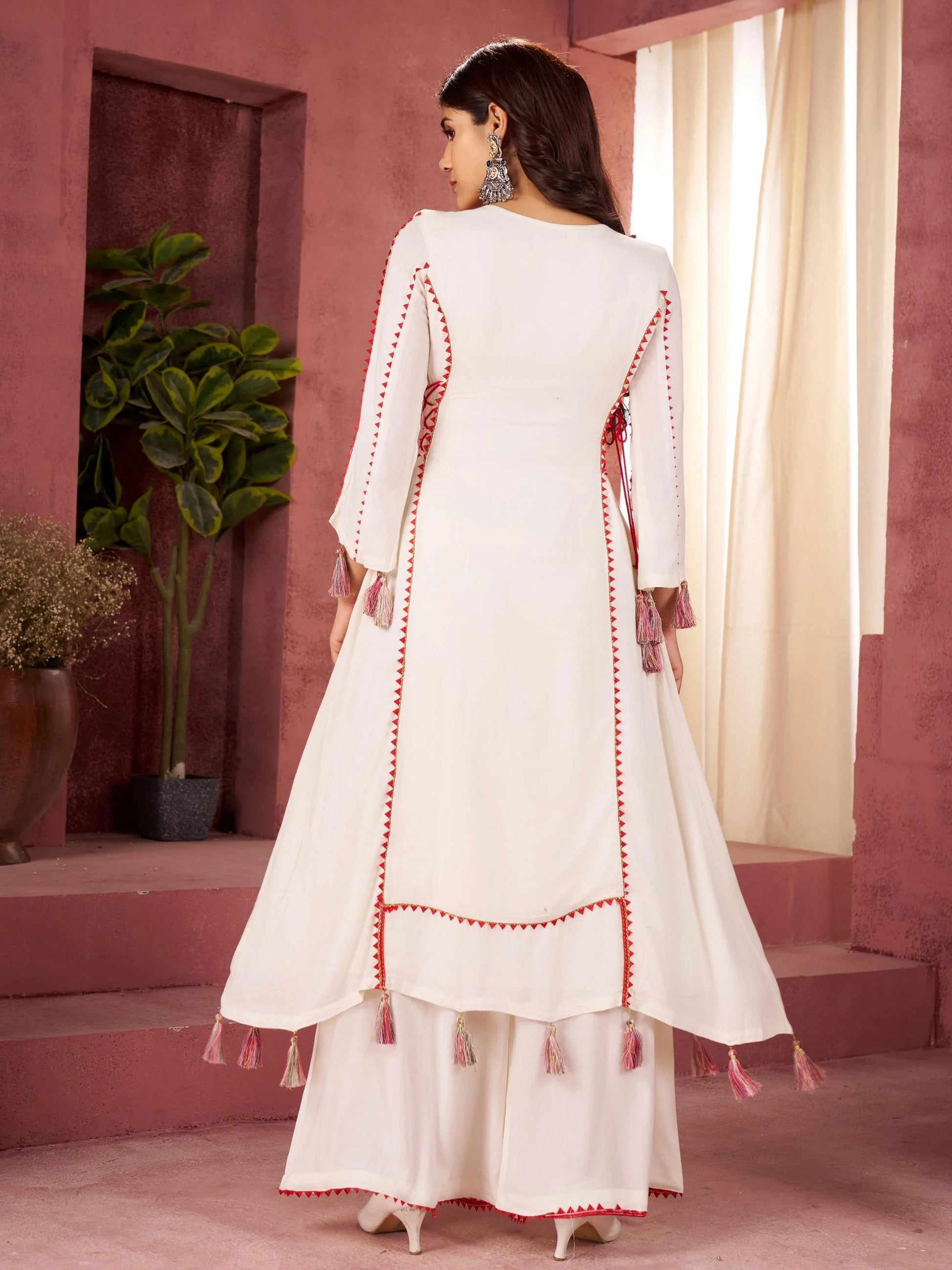 Exceptional White Thread Embroidered Rayon Event Wear Co-Ord Set - Zeel Clothing