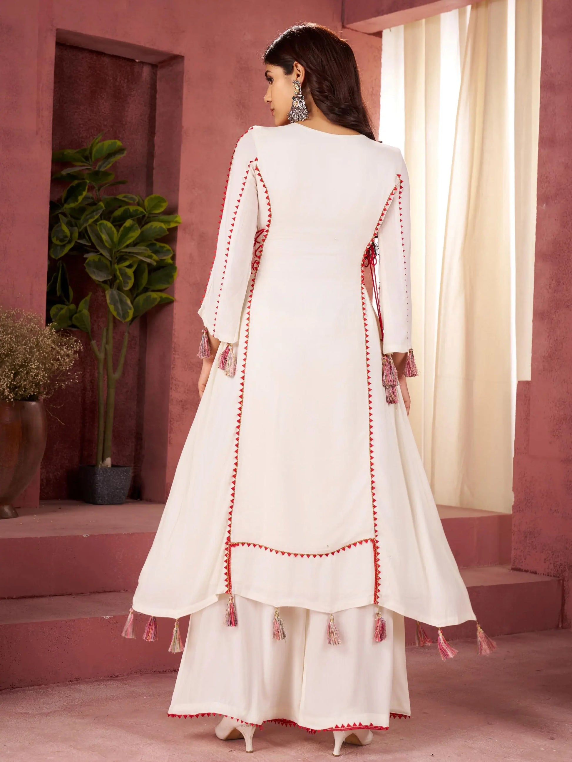 Exceptional White Thread Embroidered Rayon Event Wear Co-Ord Set - Zeel Clothing