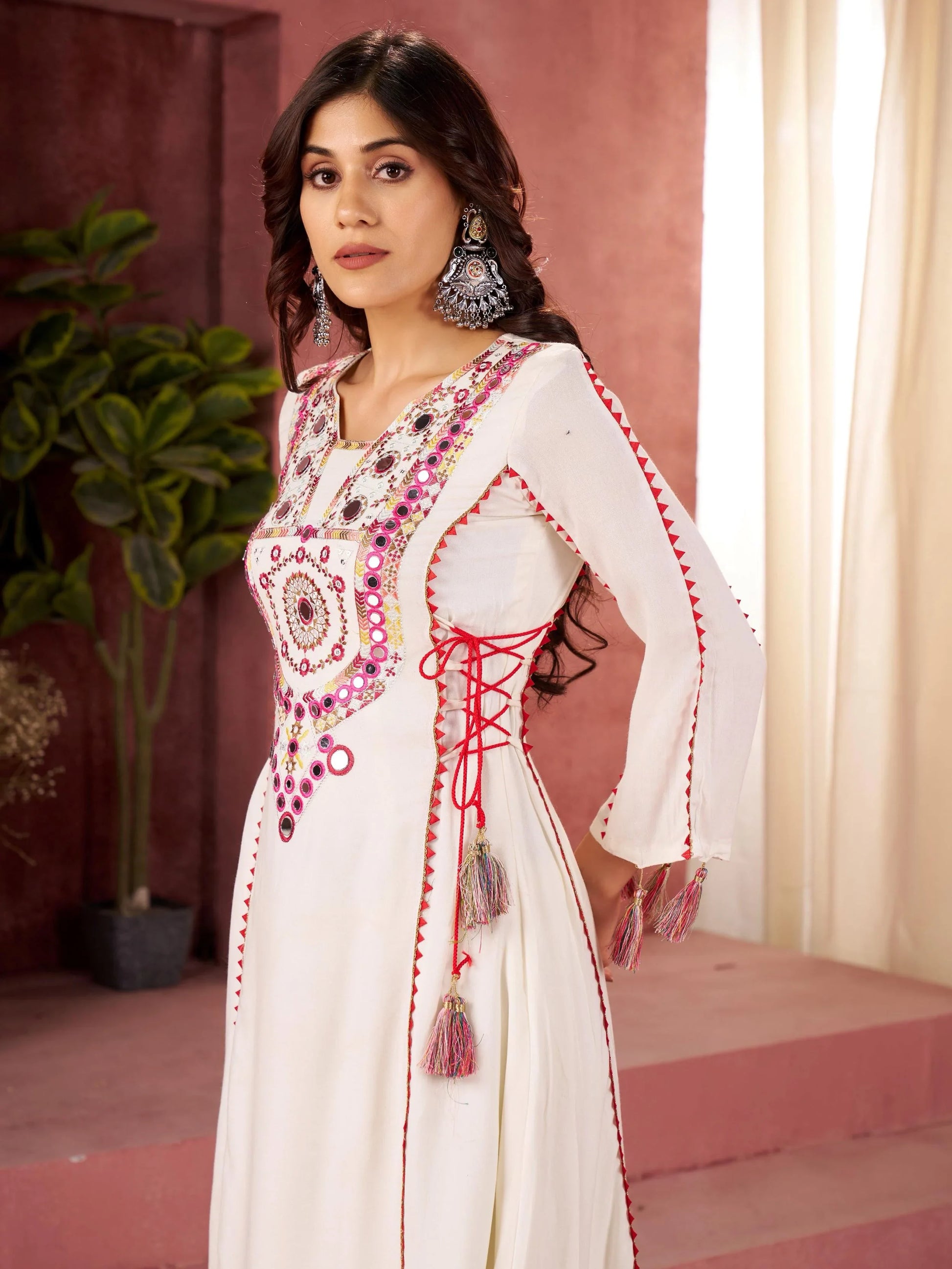 Exceptional White Thread Embroidered Rayon Event Wear Co-Ord Set - Zeel Clothing