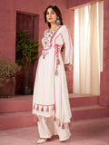 Exceptional White Thread Embroidered Rayon Event Wear Co-Ord Set - Zeel Clothing