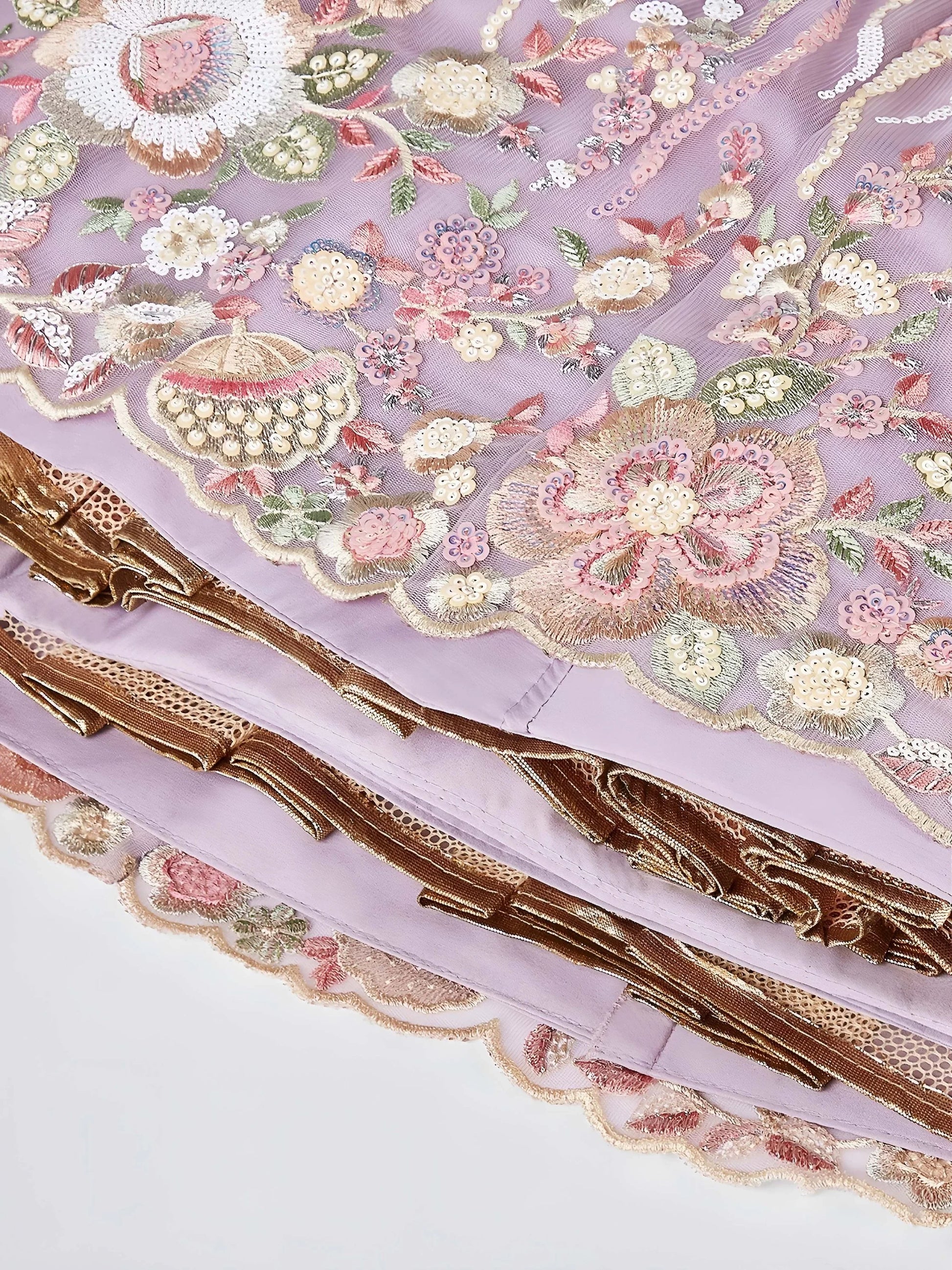 Exclusive Lavender Thread Embroidery Net Reception Wear Lehenga Choli