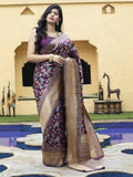 Exclusive Purple Floral Weaving Banarasi Silk Festive Saree With Blouse - Zeel Clothing