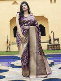 Exclusive Purple Floral Weaving Banarasi Silk Festive Saree With Blouse - Zeel Clothing