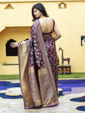 Exclusive Purple Floral Weaving Banarasi Silk Festive Saree With Blouse - Zeel Clothing