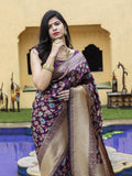 Exclusive Purple Floral Weaving Banarasi Silk Festive Saree With Blouse - Zeel Clothing
