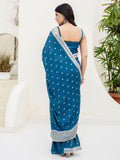 Exclusive Teal Blue Dori Embroidered Chinon Event Wear Saree With Blouse - Zeel Clothing