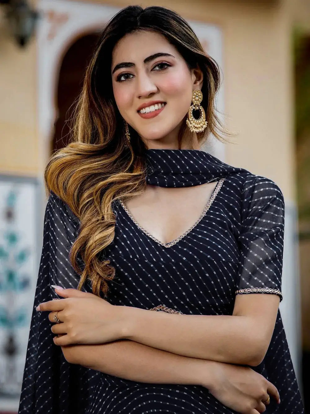 Exquisite Black Laheriya Print Georgette Designer Lehenga Choli - Zeel Clothing