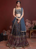 Exquisite Blue Digital Printed Chinon Silk Party Wear Lehenga Choli - Zeel Clothing