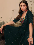 Exquisite Dark Olive Green Sequins Georgette Ready-Made Palazzo Suit - Zeel Clothing