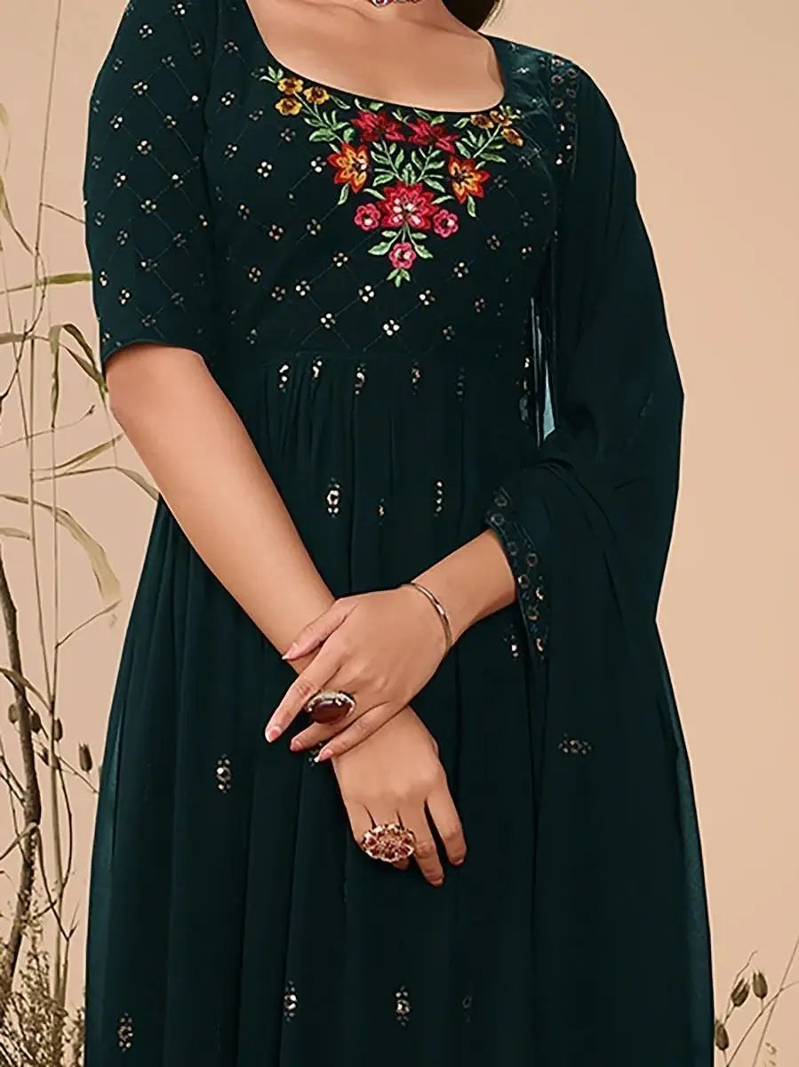 Exquisite Dark Olive Green Sequins Georgette Ready-Made Palazzo Suit - Zeel Clothing