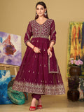 Exquisite Dark Pink Embroidered Georgette Function Wear Anarkali Suit - Zeel Clothing