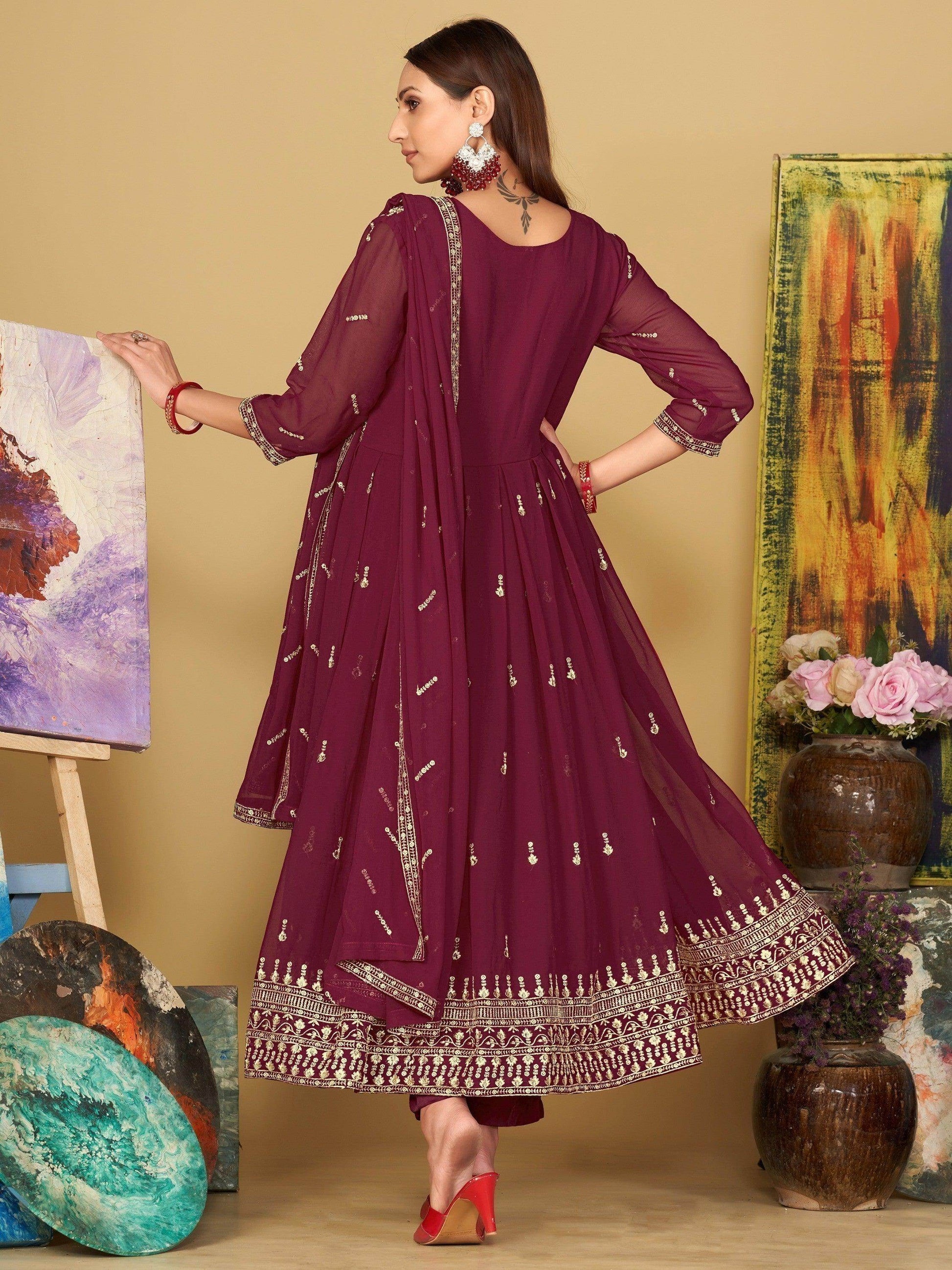 Exquisite Dark Pink Embroidered Georgette Function Wear Anarkali Suit - Zeel Clothing