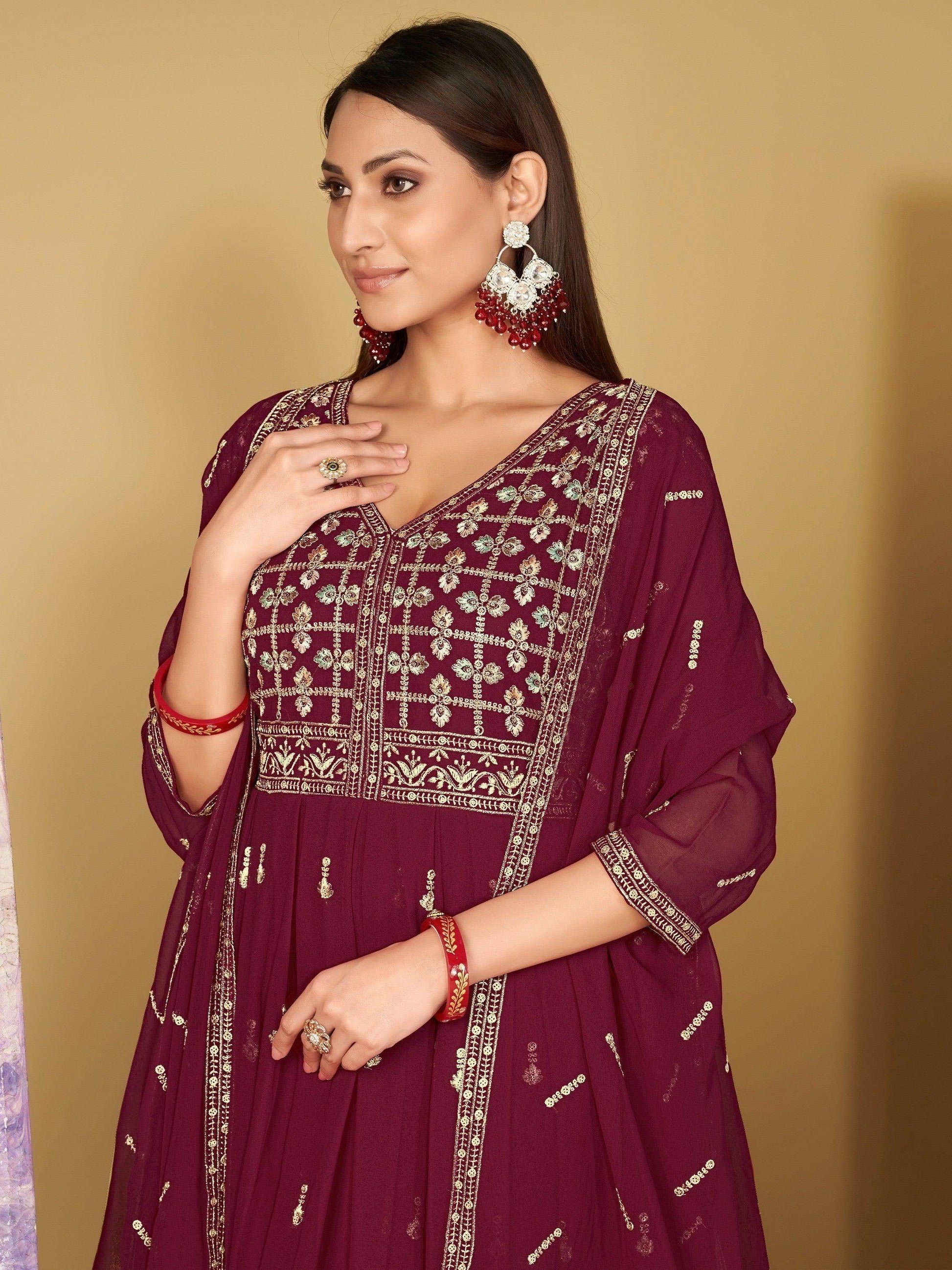 Exquisite Dark Pink Embroidered Georgette Function Wear Anarkali Suit - Zeel Clothing