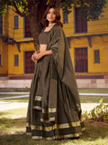 Exquisite Grey Zari Weaving Cotton Lehenga Choli With Dupatta