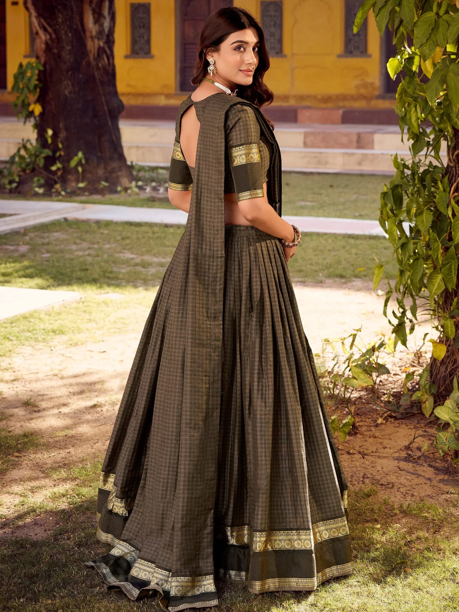 Exquisite Grey Zari Weaving Cotton Lehenga Choli With Dupatta