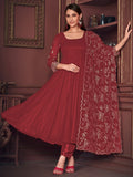 Exquisite Maroon Embroidered Georgette Reception Wear Anarkali Suit - Zeel Clothing