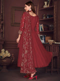 Exquisite Maroon Embroidered Georgette Reception Wear Anarkali Suit - Zeel Clothing