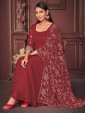 Exquisite Maroon Embroidered Georgette Reception Wear Anarkali Suit - Zeel Clothing