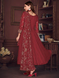 Exquisite Maroon Embroidered Georgette Reception Wear Anarkali Suit - Zeel Clothing