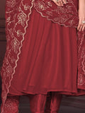 Exquisite Maroon Embroidered Georgette Reception Wear Anarkali Suit - Zeel Clothing