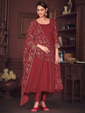 Exquisite Maroon Embroidered Georgette Reception Wear Anarkali Suit - Zeel Clothing
