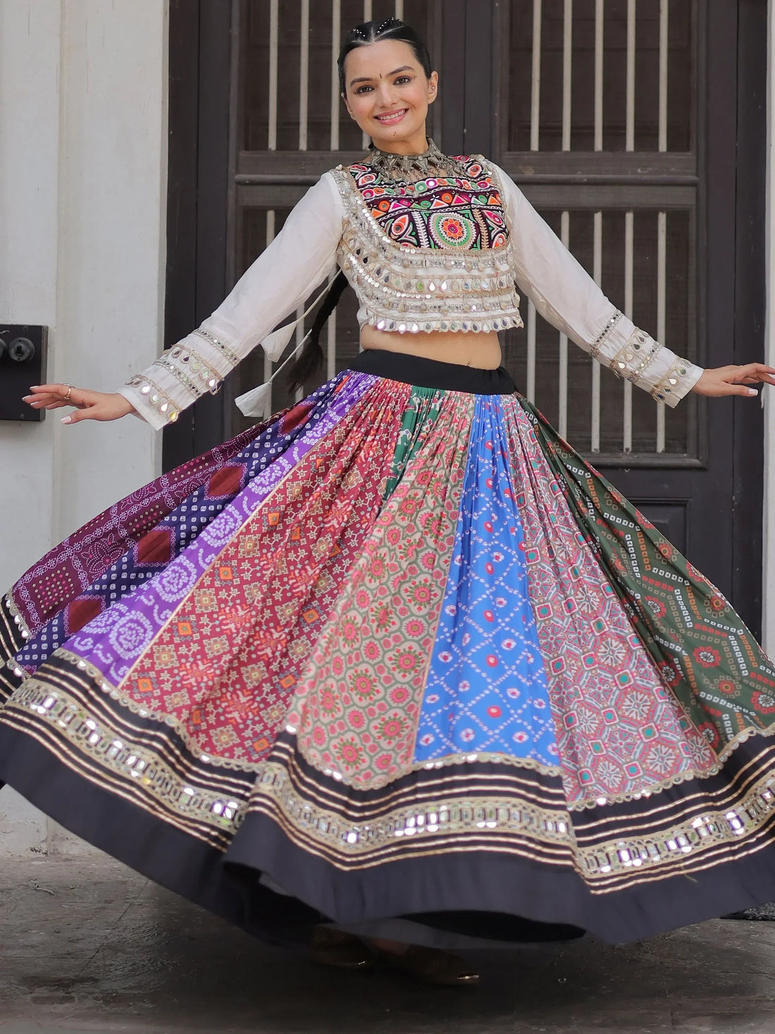 Exquisite Multi-Color Cotton Navratri Special Lehenga With Kutchi Work Blouse