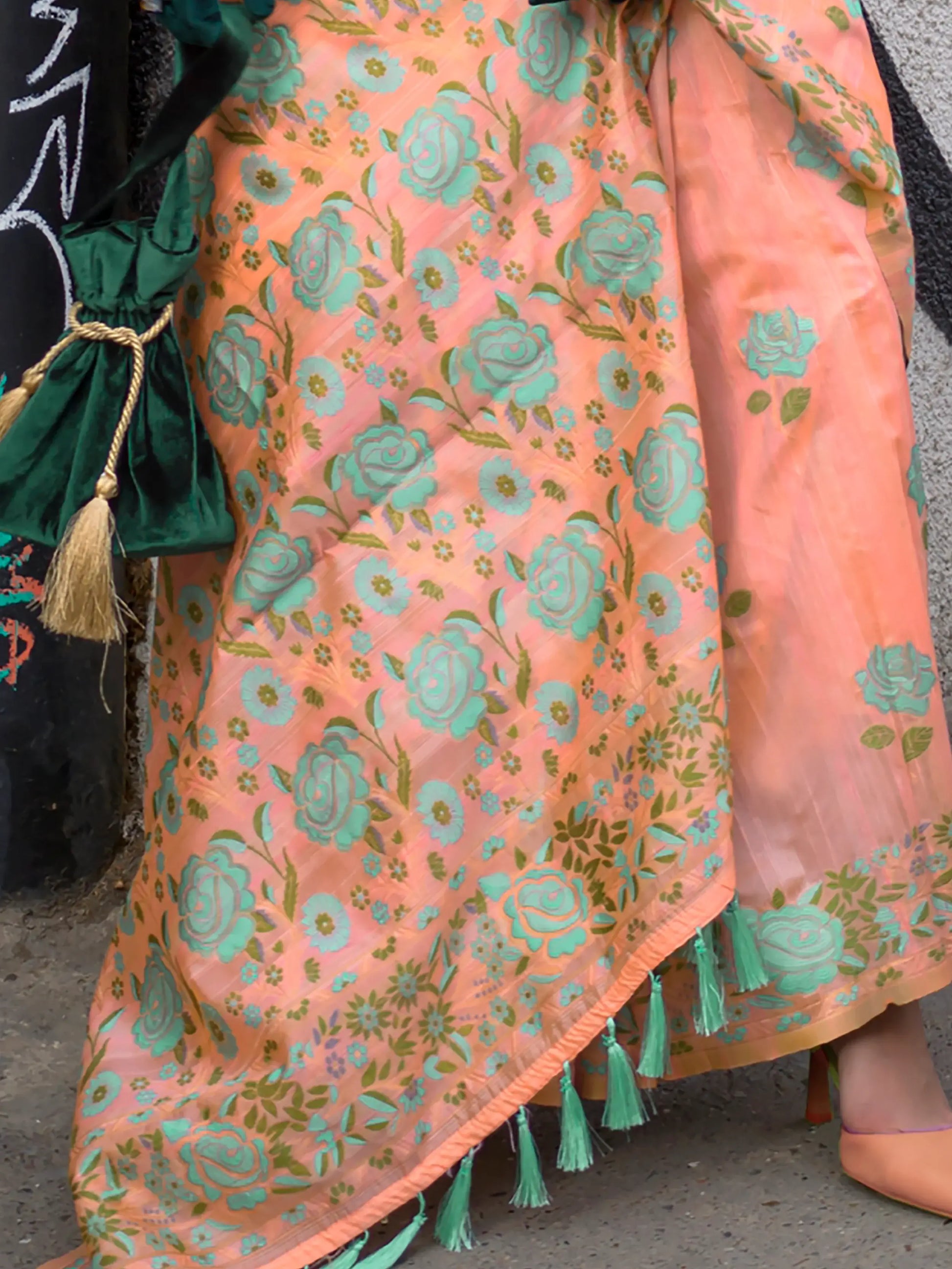 Exquisite Peach Floral Printed Silk Events Wear Saree With Blouse - Zeel Clothing