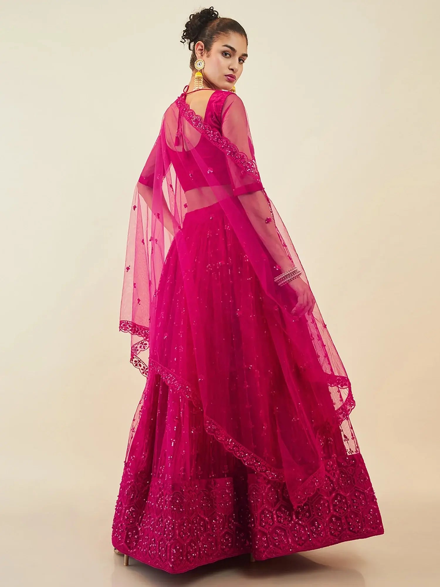 Exquisite Pink Sequins Net Sangeet Wear Lehenga Choli With Dupatta - Zeel Clothing