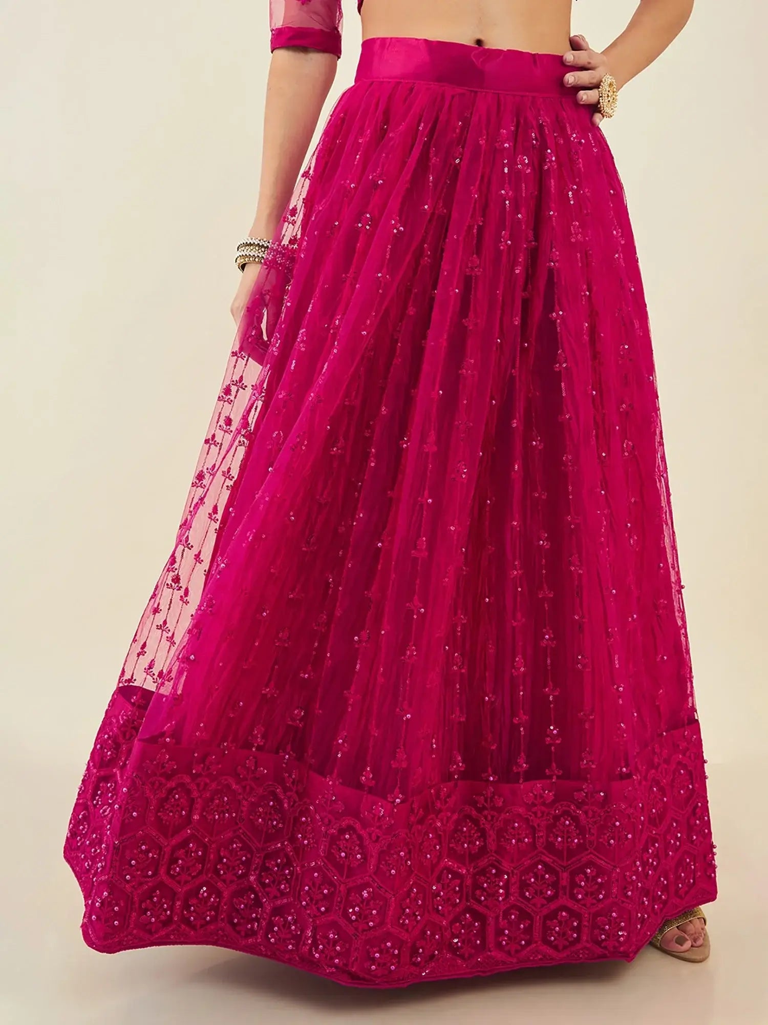 Exquisite Pink Sequins Net Sangeet Wear Lehenga Choli With Dupatta - Zeel Clothing