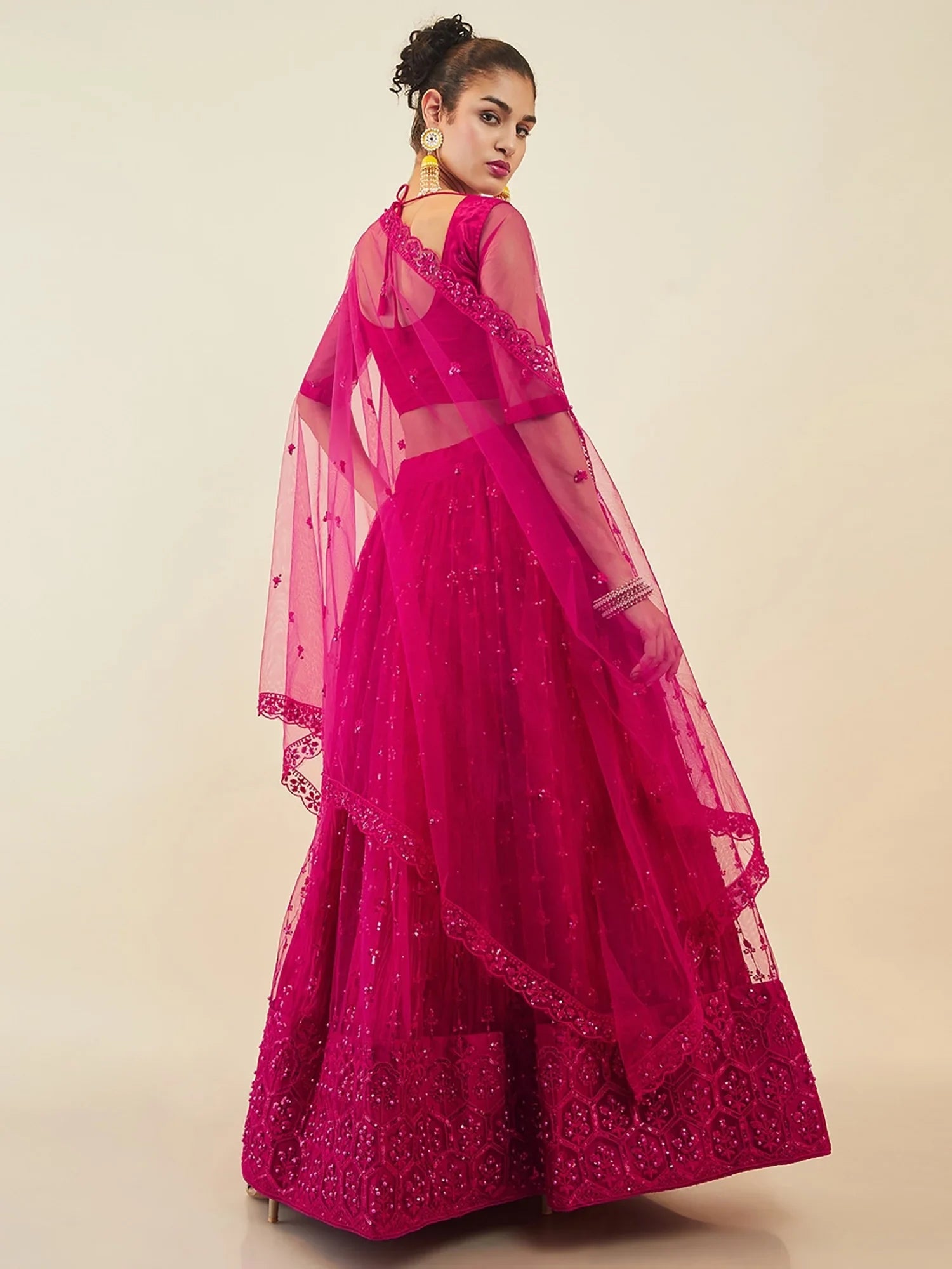 Exquisite Pink Sequins Net Sangeet Wear Lehenga Choli With Dupatta - Zeel Clothing