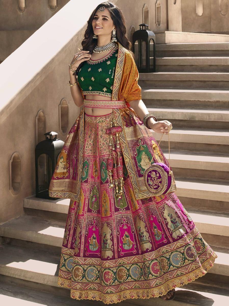Exquisite Purple Embroidered Banarasi Silk Wedding Lehenga Choli - Zeel Clothing