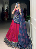 Exquisite Rani Pink Bandhej Print Tussar Silk Lehenga Choli With Dupatta - Zeel Clothing