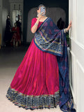 Exquisite Rani Pink Bandhej Print Tussar Silk Lehenga Choli With Dupatta - Zeel Clothing