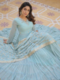 Exquisite Sky Blue Embroidered Georgette Engagement Wear Gown - Zeel Clothing