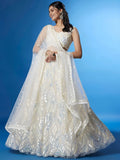 Exquisite White Sequins Net Sangeet Wear Lehenga Choli With Dupatta