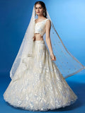 Exquisite White Sequins Net Sangeet Wear Lehenga Choli With Dupatta