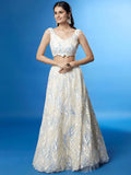 Exquisite White Sequins Net Sangeet Wear Lehenga Choli With Dupatta